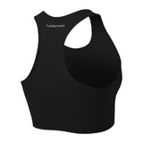 Back view of women's black runderwear balance sports bra