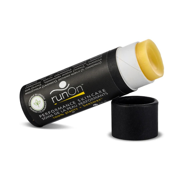 Tube of runOn skincare for runners with cap off