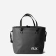 Black RUX waterproof 30L tote bag, straps up