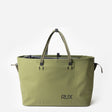 Green RUX waterproof 50L tote bag straps up