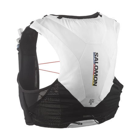 Back view black/white of Salomon ADV Skin 5 running vest