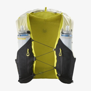 Front view of Salomon ADV skin 12 vest set in vanilla ice/black/sulphur spring colour