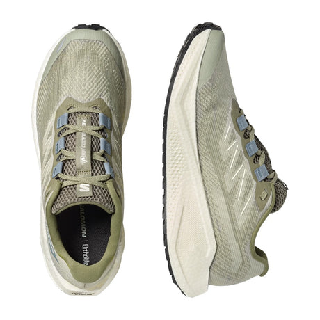 Top/side view of men's green Salomon Aero Blaze 3 GRVL running shoe