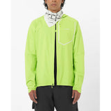 Front on-model view of men's lime green Salomon Bonatti rain jacket