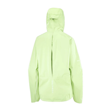 Back view of women's lime Salomon Bonatti Pro jacket