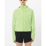 Front on-model view of women's lime Salomon Bonatti Pro jacket