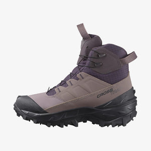 Inner side view of women's Salomon Crosstrak Powder waterproof hiking boot