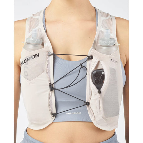 Front on-model view of off-white Salomon Gravel 2 running vest