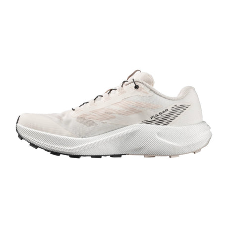 Inner side view of men's white/black Salomon Pulsar running shoe