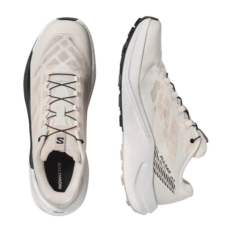 Top/side view of men's white/black Salomon Pulsar running shoes