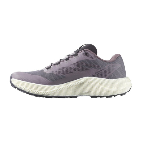 Inner side view of women's purple Salomon Pulsar running shoe