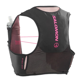 Back view of black/pink Salomon Sense Pro 6 running vest