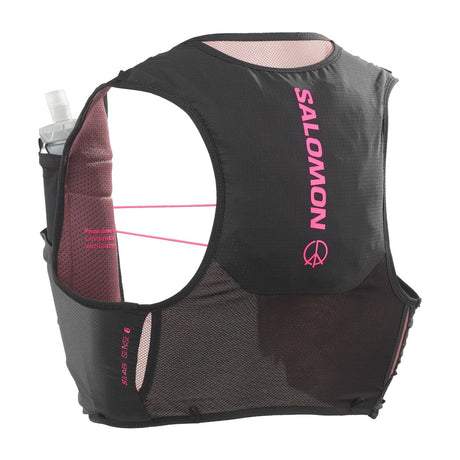 Back view of black/pink Salomon Sense Pro 6 running vest