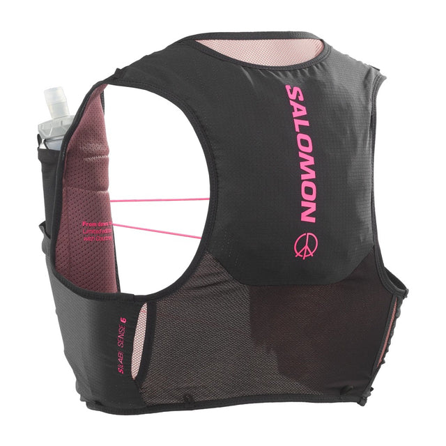 Back view of black/pink Salomon Sense Pro 6 running vest