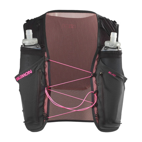 Front view of black/pink Salomon Sense Pro 6 running vest