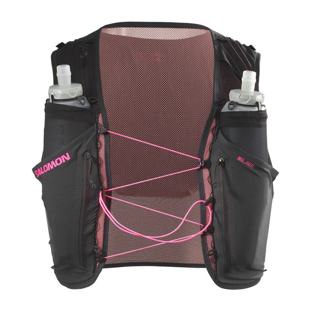 Front view of black/pink Salomon Sense Pro 6 running vest