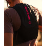Back on-model view of black/pink Salomon Sense Pro 6 running vest