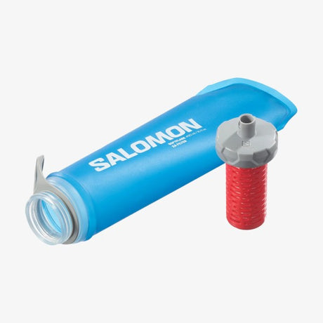 Parts of 490ml salomon soft flask xa filter in clear blue colour