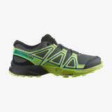 Side view of Salomon Speedcross Junior shoe in green/yellow