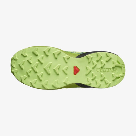 Sole of Salomon Speedcross Junior shoe in green/yellow