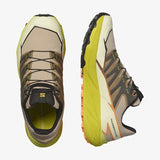 Top view of men's salomon thundercross trail running shoes in safari/sulphur spring/black colour