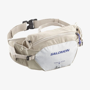 Front of salomon trailblazer belt pack in vintage khaki/glacier gray