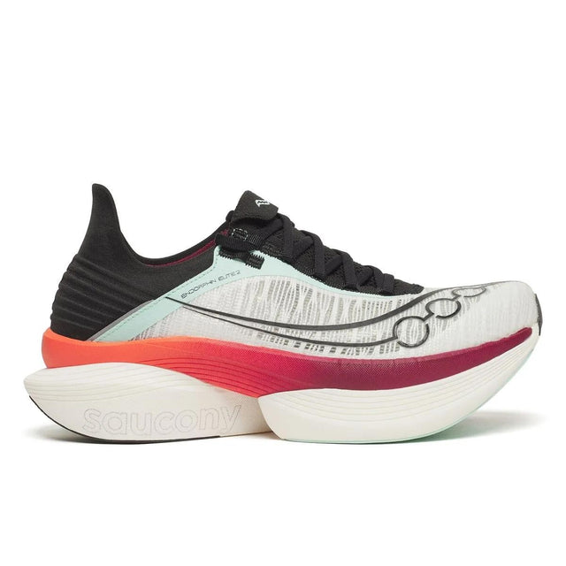 Side view of men's white/crimson Saucony Endorphin Elite 2 running shoe