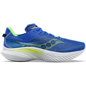 Side view of men's Saucony Kinvara 14 running shoe in superblue/slime colour