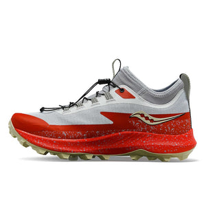 Inner side view of men's Saucony Peregrine 13 ST running shoe in cloud/paprika colour