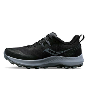 Inner side view of men's Saucony Peregrine 14 running shoe in black/carbon