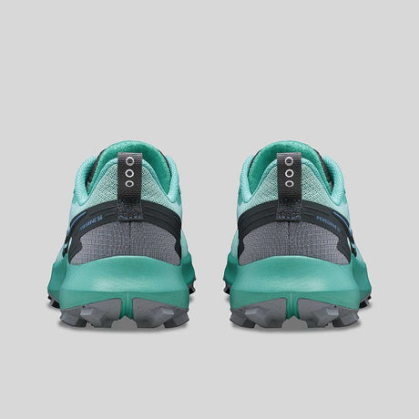 Back view of saucony peregrine 14 shoes in mint/shadow colour