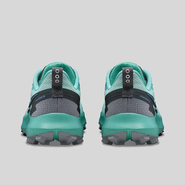 Back view of saucony peregrine 14 shoes in mint/shadow colour