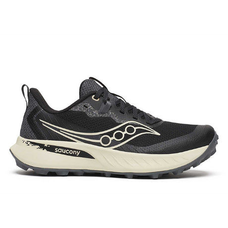 Side view of women's Saucony peregrine 15 running shoe in black