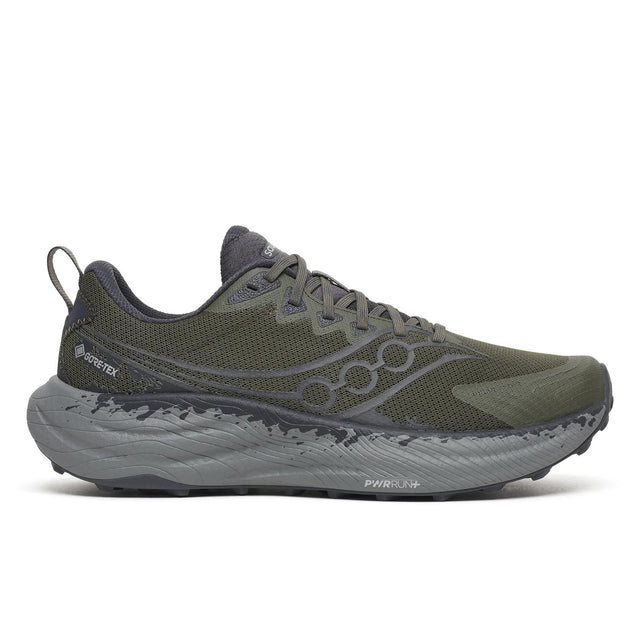 Side view of men's green/grey Saucony Ride TR3 Gore-Tex running shoe