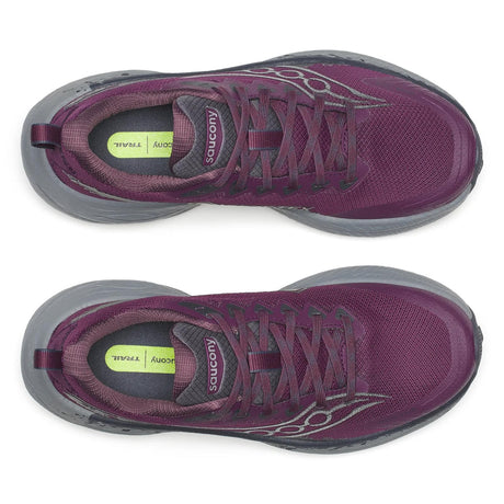 Top view of women's purple/grey Saucony Ride TR3 Gore-Tex running shoes