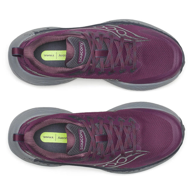 Top view of women's purple/grey Saucony Ride TR3 Gore-Tex running shoes