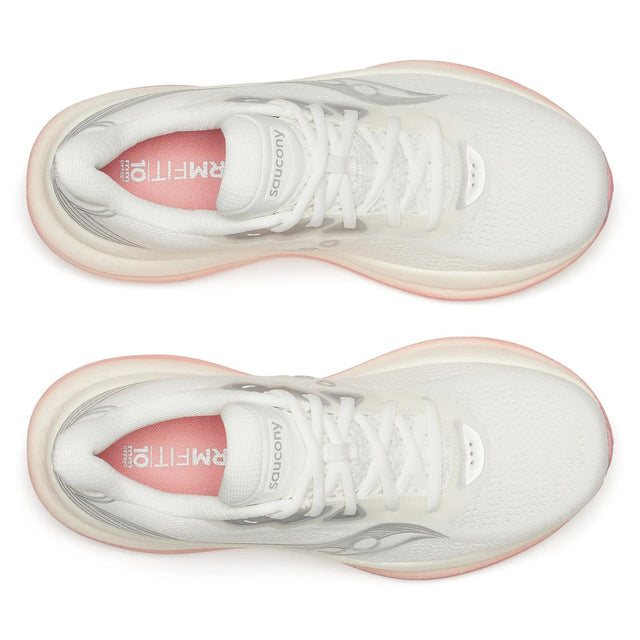 Top view of women's white/mauve Saucony Triumph 23 running shoes