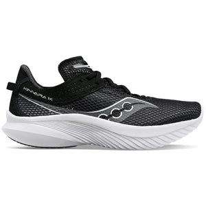 Side view of women's Saucony Kinvara 14 running shoe in white/black