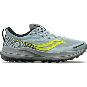 Side view of saucony xodus ultra 2 shoe in glacier/ink colour