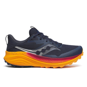 Side view of men's Saucony Xodus Ultra 3 running shoe in navy/peel colour