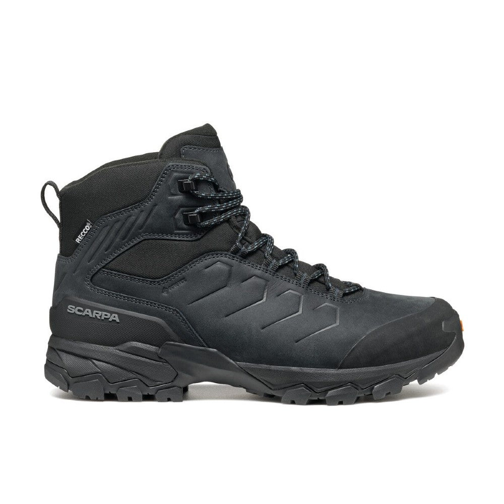 Side view of men's Scarpa Moraine Polar Gore-Tex winter hiking boot in Anthracite/Ocean colour