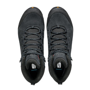 Top view of men's Scarpa Moraine Polar Gore-Tex winter hiking boots in Anthracite/Ocean colour