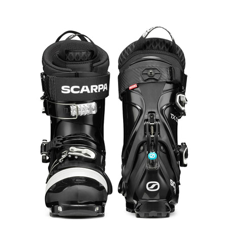 Front and back view of Scarpa TX Comp Telemark ski boots