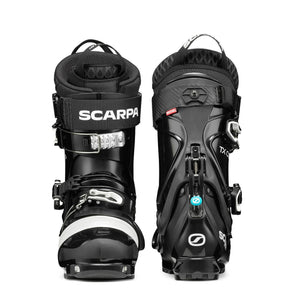 Front and back view of Scarpa TX Comp Telemark ski boots