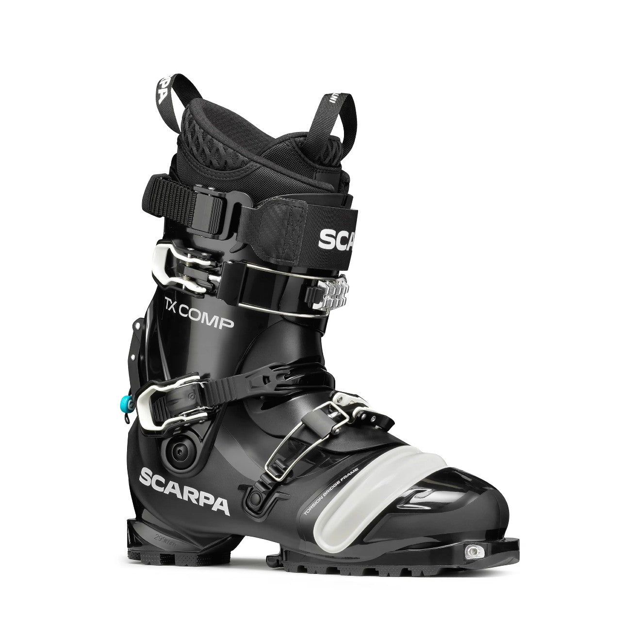 Front/side angle view of Scarpa TX Comp Telemark ski boot