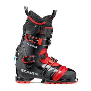 Side view of men's black/red Scarpa TX Pro telemark ski boot