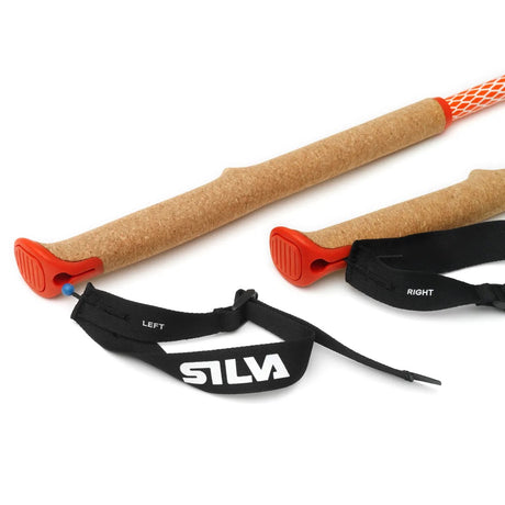Wrist strap detail of white/orange Silva all season adjustable trekking poles