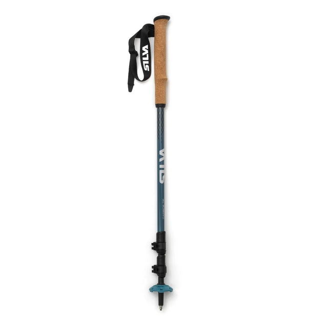 Collapsed view of blue/black carbon Silva trekking pole