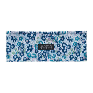 Skida alpine headband with blue leopard print 'snowcat' pattern