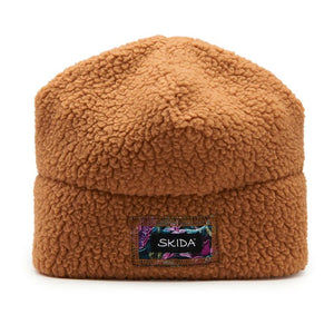Brown skida high pile fleece hat